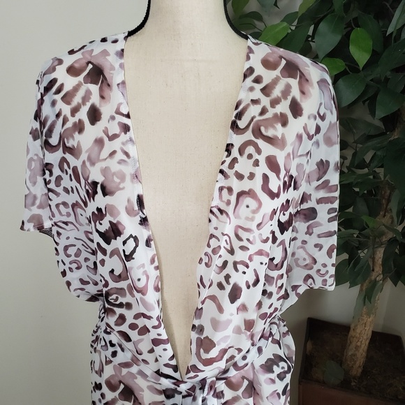 NEW Women's Leopard Chiffon Long Duster Cover Up - Picture 7 of 8